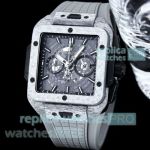 New AAA Replica Hublot Square Bang Unico Quartz Watches Gray Carbotech Quick-release Strap